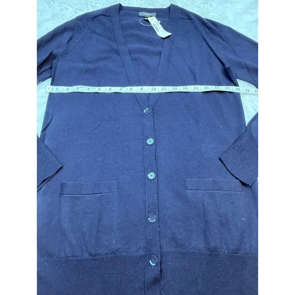 J. Crew Classic Merino Wool Long Lightweight Cardigan Sweater Navy Size S NWT